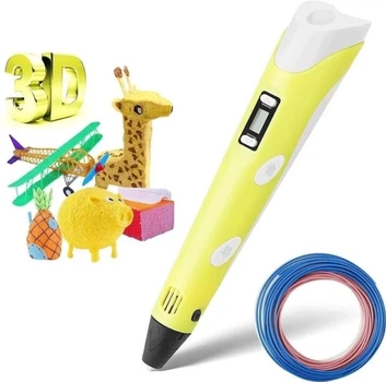 3D ручка с LCD дисплеем для детского творчества 3D Pen + пластик и трафареты Желтый