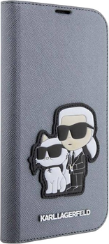 Etui z klapką Karl Lagerfeld Saffiano Karl&Choupette do Apple iPhone 14 Pro Silver (3666339122843)