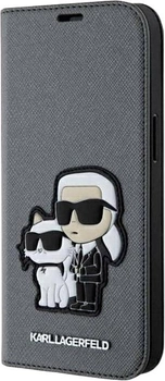 Etui z klapką Karl Lagerfeld Saffiano Monogram do Apple iPhone 14 Silver (3666339122980)