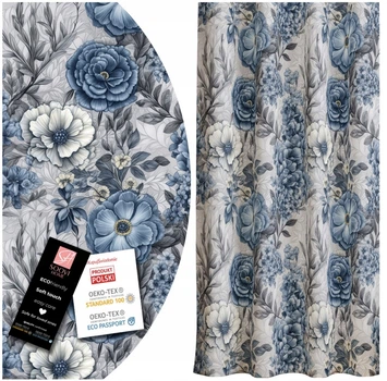 Готова напівзатемнювальна штора Soovi Home 140 х 250 см на тасьмі Blue flowers (14559817451)