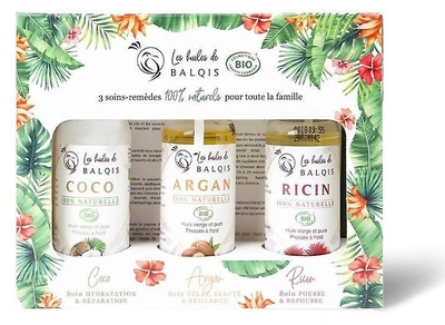 Zestaw Les Huiles De Balquis 100% Organic Virgin Oil Coconut 50 ml + Argan 50 ml + Ricin 50 ml (3760309700137)