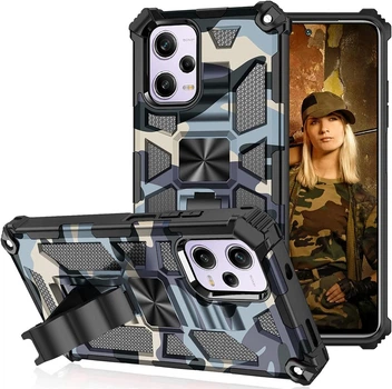 Чехол Military Shield для Xiaomi Poco X5 Pro 5G бампер противоударный с подставкой Navy-Blue