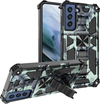 Чехол Military Shield для Samsung Galaxy S21 FE / G990 бампер противоударный с подставкой Turquoise