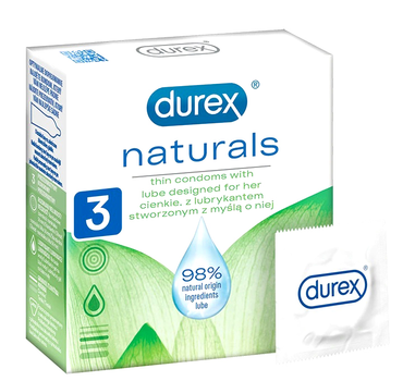 Prezerwatywy Durex Naturals z lubrykantem cienkie 3 szt (5900627095685)