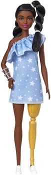 Лялька Барбі Модниця Barbie Fashionistas Doll with 2 Twisted Braids & Prosthetic Leg Wearing Star-Print Dress 146 (GHW60)
