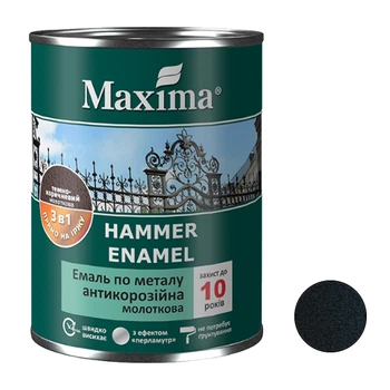 Емаль молоткова 3 в 1 чорна антикорозійна по металу Maxima 0,75 кг