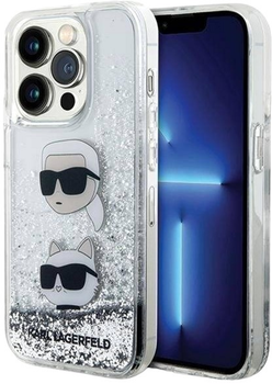 Панель Karl Lagerfeld Liquid Glitter Karl&Choupette Head для Apple iPhone 14 Pro Max Silver (3666339164669)