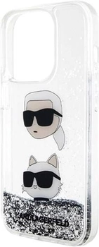 Etui Karl Lagerfeld Liquid Glitter Karl&Choupette Head do Apple iPhone 14 Pro Max Silver (3666339164669)