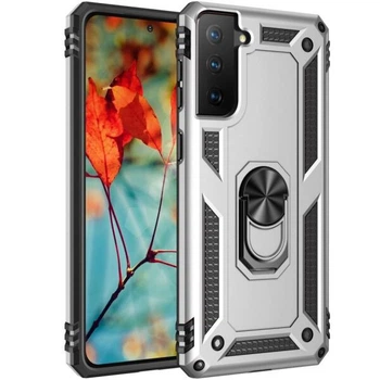 Противоударный чехол с подставкой Deexe Armor Case для Samsung Galaxy S21 (G991) - Silver