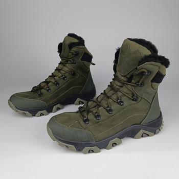 Зимові шкіряні полуберці на хутрі Oksy Tactical черевикі екохутро Olive розмір 40