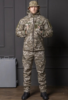Чоловічий костюм демісезонний Softshell з Липучками під Шеврони піксель Куртка і штани 3XL