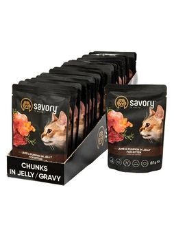 Упаковка вологого корму Savory Kitten для кошенят з ягням та гарбузом (шматочки в желе) 22 шт х 85 г