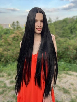 Парик на сетке Lace Wig PoliLy Super Straight тон 1B длинный черный 100 см термостойкое волокно