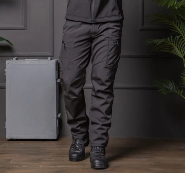 Мужские брюки Soft-shell на флисе с высокой посадкой черный цвет / ветрозащитные и водонепроницаемые 2XL