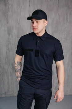 Поло футболка мужская для ДСНС с липучками под шевроны темно-синий цвет ткань CoolPass 56