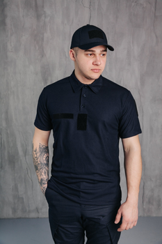 Поло футболка мужская для ДСНС с липучками под шевроны темно-синий цвет ткань CoolPass 46