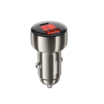 Зарядне автомобільне Hoco Z50 dual-port 1USB/1Type-C, 48W/3A, PD/QC transparent car charger із швидкою зарядкою Сірий