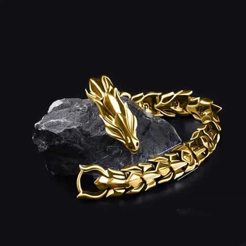 Чоловічий браслет Дракон Gold 21 см
