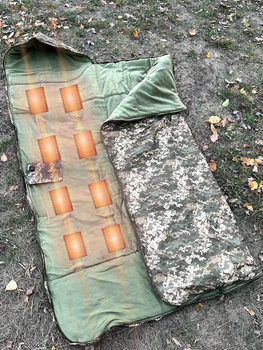 Спальный мешок 100х243см с подогревом от PowerBank зимний до -30 Спальник с флисом и синтепоном. Пиксель