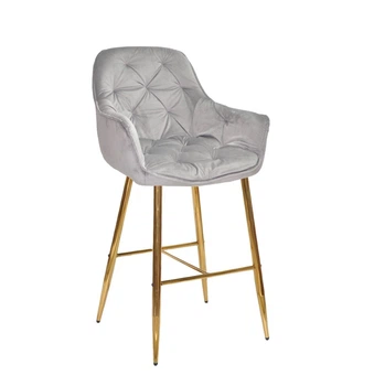 Кресло барное мягкое с подлокотниками на золотых ножках Onder Mebli CHIC серый PH - 613 BAR 75-GD
