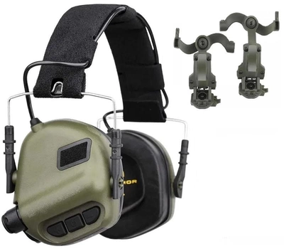 Активні навушники Earmor М31 + кріплення на шолом OPS Core чебурашка Оливковий (Kali) 900891 KL136