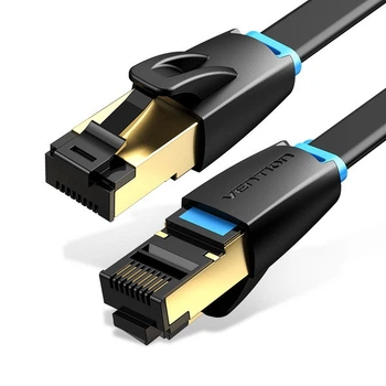 Интернет кабель Vention Flat Cat8 FTP Ethernet сетевой шнур патч-корд 40 Гбит/с 1м Black (YM1638)