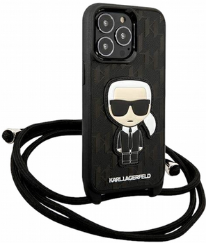 Etui CG Mobile Karl Lagerfeld Leather Monogram Patch and Cord Iconik do Apple iPhone 13/13 Pro Czarny (3666339049904)
