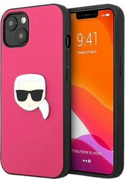 Etui CG Mobile Karl Lagerfeld Leather Iconic Karl Head Metal do Apple iPhone 13 mini Rozowy (3666339028572)