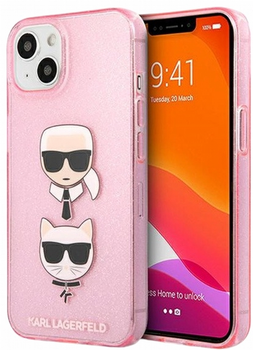Etui CG Mobile Karl Lagerfeld Glitter Karl&Choupette do Apple iPhone 13 mini Rozowy (3666339028817)