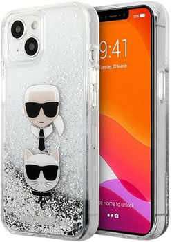 Панель CG Mobile Karl Lagerfeld Liquid Glitter Karl&Choupette Head для Apple iPhone 13 mini Silver (3666339028893)