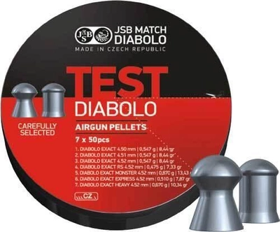 Пули JSB Diabolo пневматические Exact Test 4.52 мм 0.51/0.54/0.67/0.87г 350шт (00-00012765)