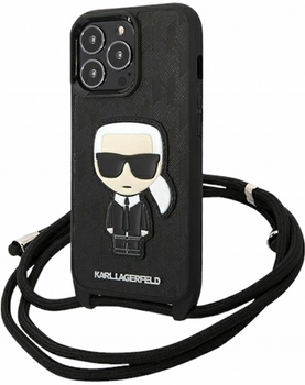 Etui CG Mobile Karl Lagerfeld Leather Monogram Patch and Cord Iconik do Apple iPhone 13 Pro Max Czarny (3666339049911)