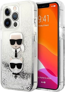 Etui CG Mobile Karl Lagerfeld Liquid Glitter Karl&Choupette Head do Apple iPhone 13 Pro Max Srebrny (3666339028923)