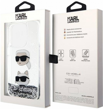 Панель CG Mobile Karl Lagerfeld Liquid Glitter Karl&Choupette Head для Apple iPhone 14 Pro Silver (3666339164652)