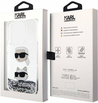 Etui CG Mobile Karl Lagerfeld Liquid Glitter Karl&Choupette Head do Apple iPhone 14 Pro Srebrny (3666339164652)