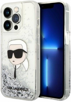 Etui CG Mobile Karl Lagerfeld Glitter Karl Head do Apple iPhone 14 Pro Srebrny (3666339086862)