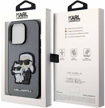 Etui CG Mobile Karl Lagerfeld Saffiano Karl&Choupette do Apple iPhone 14 Pro Srebrny (3666339122768)