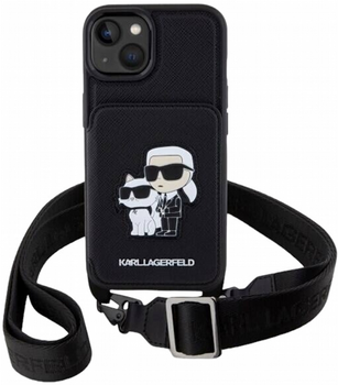Etui CG Mobile Karl Lagerfeld Crossbody Saffiano Karl&Choupette do Apple iPhone 14 Czarny (3666339123260)