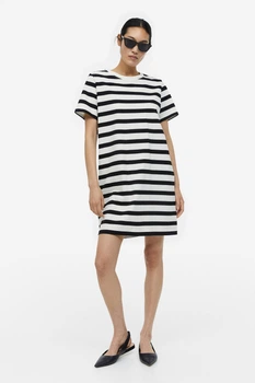 Сукня футболка H&M XS молочно-чорна смужка 1912841434