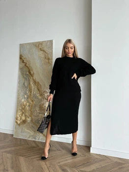 Fashions • Костюм вязаный с юбкой миди Masha Fashions 42-56 черный (255/а-нс)