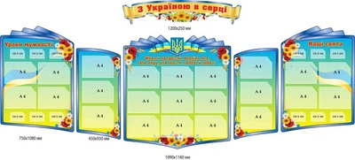 Стенди інформаційні 5 частин 750х1080 мм, 450х930 мм; 1090х1160 мм; 450х930 мм; 750х1080 мм