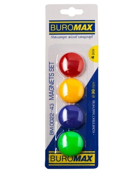 Комплект магнітів Buromax 30 мм 4 шт асорті (BM.0022-43)