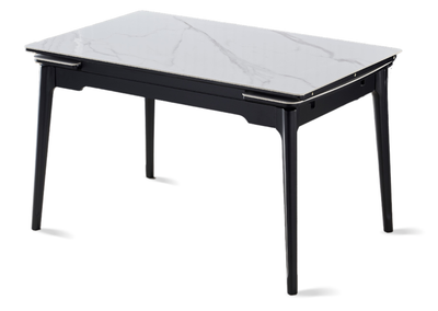 Стол обеденный раскладной BONN CERAMIC 130(180)*80 белый глянец/черный каркас Intarsio