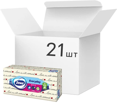 Упаковка серветок Zewa Everyday двошарових косметичних 21 пачка по 100 шт Бокс (7322540673661)