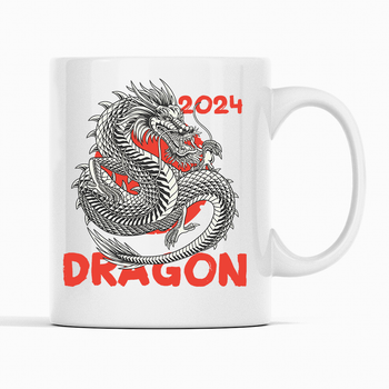 Белая кружка (чашка) с новогодним принтом "Dragon 2024. Дракон 2024. Happy new year. С Новым Годом" Push IT К001447