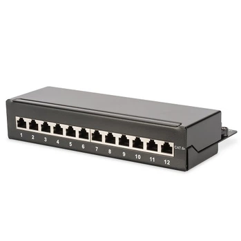 Патч-панель для организации кабелей Ethernet DIGITUS САТ 6A STP настольная 12 портов собрана черная (DN-91612SD-EA)