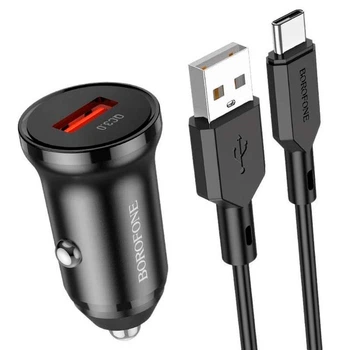 Зарядне автомобільне BOROFONE BZ18 (1USB 3A QC3.0 18W) Type-C швидка зарядка для телефону Чорний