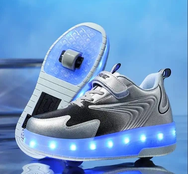 Роликовые кроссовки для мальчиков с LED подсветкой серые на 2-х колёсах (LR 1289) 34(21,5см)
