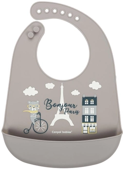 Силіконовий нагрудник із кишенею Canpol Babies Bonjour Paris бежевий (5901691852341)