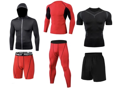 Black&red (6в1) - Мужской компрессионный спортивный комплект - L